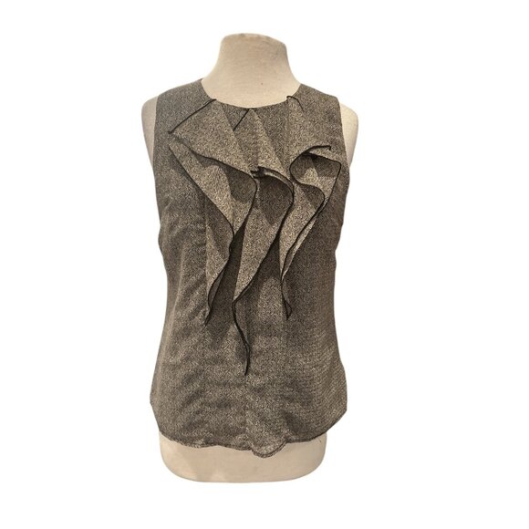 Covington Ruffle Front Sleeveless Blouse Women’s Size M Gray Black Herringbone P - Picture 2 of 8